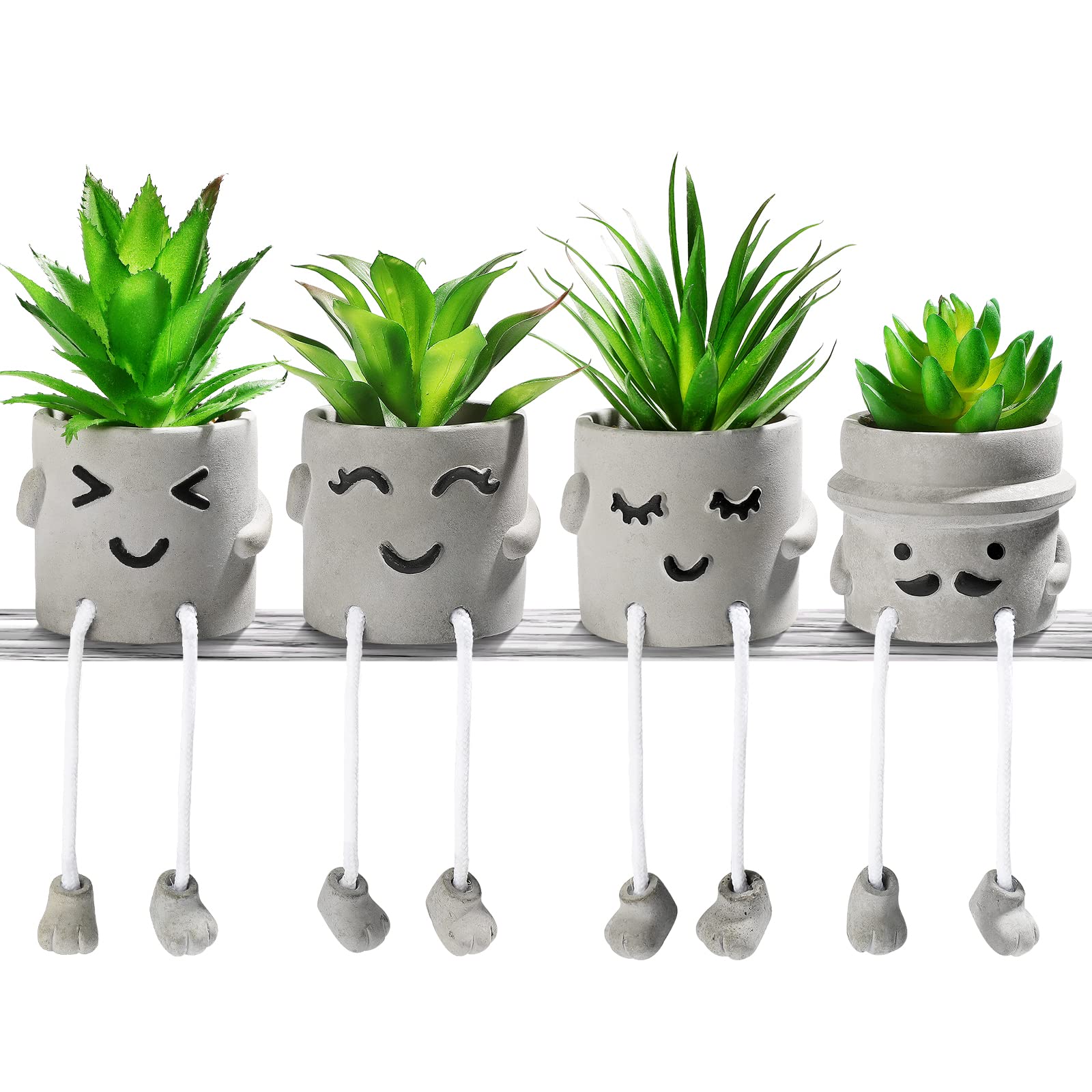Mini Artificial Succulents in Ceramic Pots – Set of 4 Faux Plants for Home, Desk, Shelf, Kitchen & Office Decor