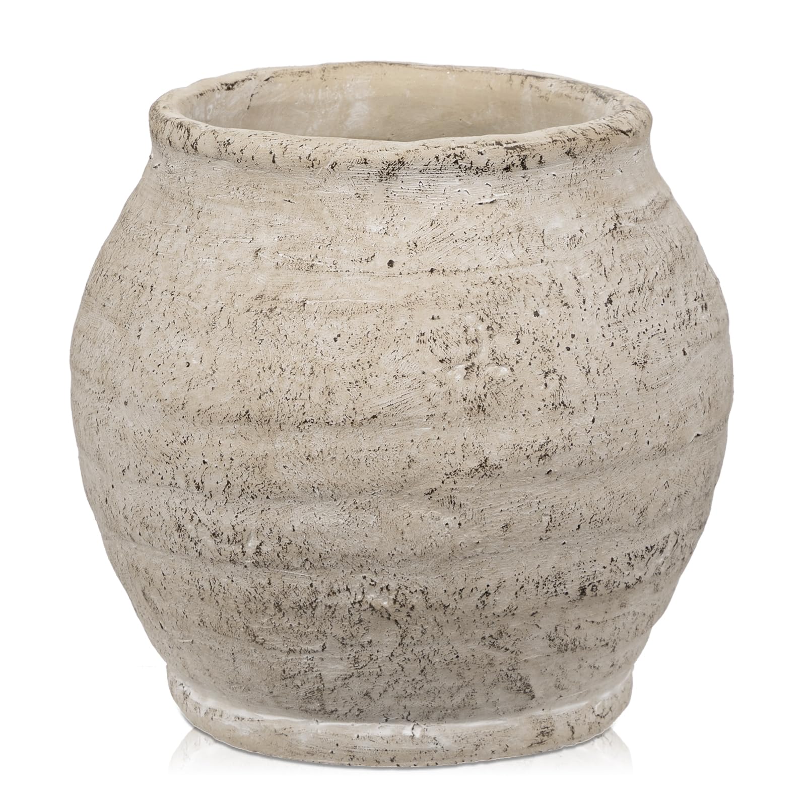 Small Rustic Cement Vase, 13cm (3.5" Opening) – Beige Farmhouse Planter for Pampas Grass & Dried Flowers, Living Room, Entryway & Bathroom Decor